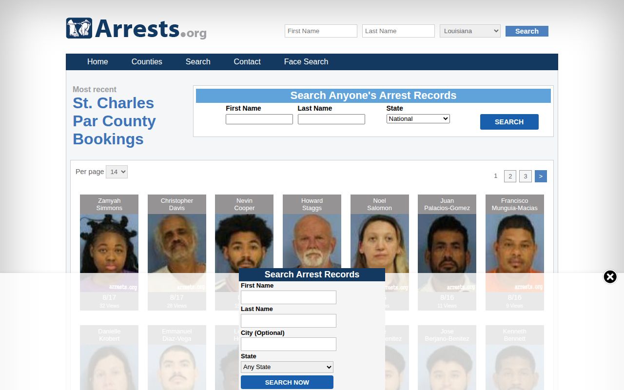 Destrehan St. Charles Parish unofficial arrest feed records